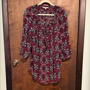 Daniel Rainn Burgundy and Blue Floral Blouse